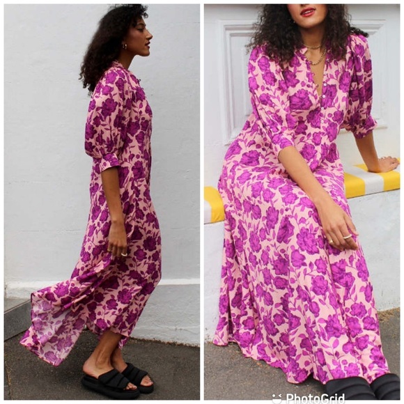 Jen's Pirate Booty Summer Saloon Maxi Dress Floral Violet NEW - Picture 1 of 10